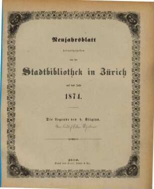 Neujahrsblatt : auf das Jahr ... 1874
