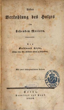 Ueber Verkohlung des Holzes in stehenden Meilern