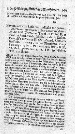Novum lexicon Latinum. Vol.I.II.