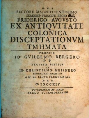 Ex antiquitate colonica disceptationum tmemata