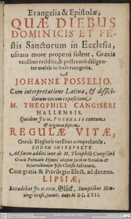 Evangelia et epistolae, quae diebus dominicis et festis sanctorum in ecclesia ... proponi solent