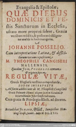Evangelia et epistolae, quae diebus dominicis et festis sanctorum in ecclesia ... proponi solent