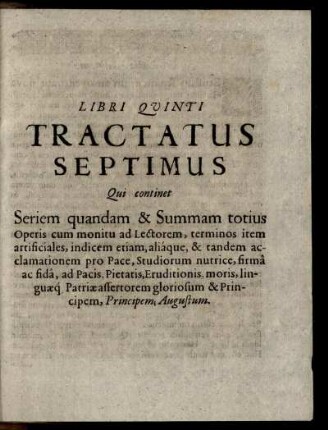 Libri Quinti Tractatus Septimus qui continet Seriem quandam & Summam totius ...