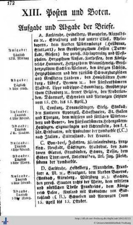 Beilagen: Ankunft und Abgang der Posten und Boten