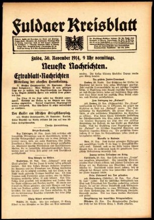 Erste Ausgabe vom Montag, den 30. November 1914.