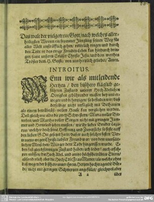 Leichenpredigt : Christliche Leichpredigt. [Prooemium]. Introitus. Textus. Exordium