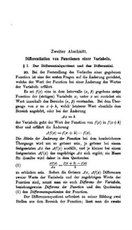 Zweiter Abschnitt. Differentiation von Functionen einer Variablen.