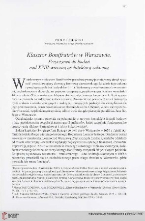 73: Klasztor Bonifratrów w Warszawie : przyczynek do badań nad XVIII-wieczną architekturą zakonną
