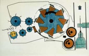 Schemazeichnung: Erntetechnik, Silomais, Feldhäcksler, Trommelfeldhäcksler