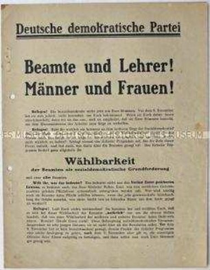 Flugschrift der Deutschen Demokratischen Partei mit Mitgliederwerbung und zur Wahl der Nationalversammlung 1919
