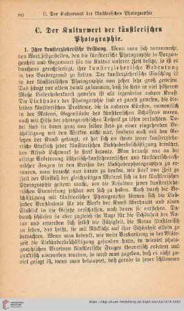 C. Der Kulturwert der künstlerischen Photographie
