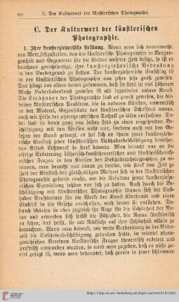 C. Der Kulturwert der künstlerischen Photographie