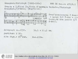Sonata a 3. Flaut Tr. Viola d' Amore/e Cembalo