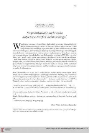 76: Niepublikowane archiwalia dotyczące Józefa Chełmońskiego*