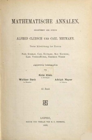 Mathematische Annalen. 42. 1893