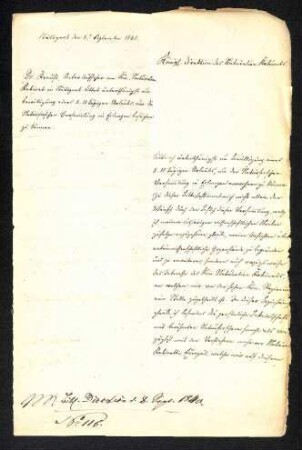 Urlaubsantrag von Fredinand Krauss (königl. Naturalien Kabinet) an die Direktion des königlichen Naturalien Kabinets