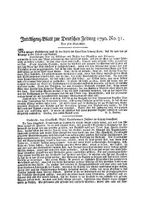Intelligenz-Blatt zur Deutschen Zeitung 1790. No. 31