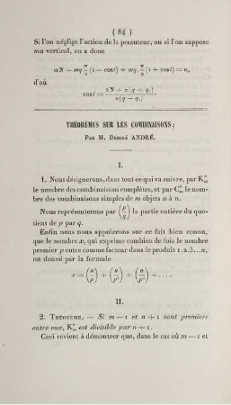Théorèmes sur les combinaisons.