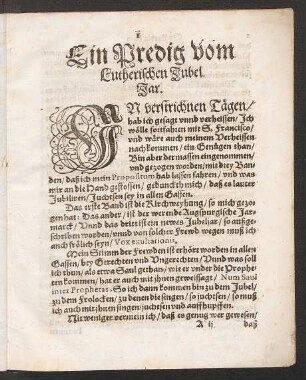 Ein Predig vom Lutherischen Jubel Jar.