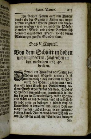 Das V. Capitel. Von dem Schnitt in hohen und ungedeckten, ingleichen in den niedrigen und gedeckten