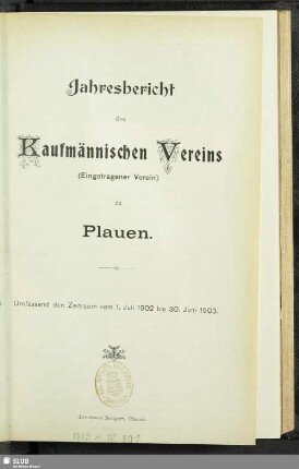 1902/03(1903): Jahresbericht des Kaufmännischen Vereins zu Plauen i. V.