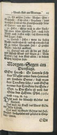Morgen-Segen am Dienstage