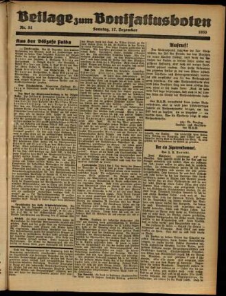 Zweite Ausgabe vom Sonntag, den 17. Dezember 1933.