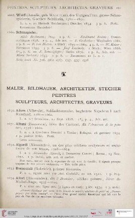 Maler, Bildhauer, Architekten, Stecher / Peintres, sculpteurs, architectes, graveurs (Nr. 1670 - 1789)