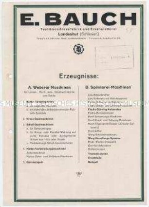 A. Weberei-Maschinen / B. Spinnerei-Maschinen