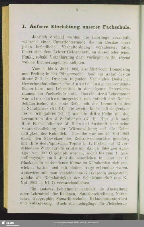 1. Äussere Einrichtung unserer Fachschule