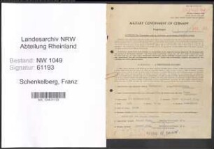 Entnazifizierung Franz Schenkelberg , geb. 12.11.1912 (Buchhalter)