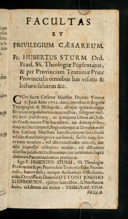 6r-8v, Facultas Et Privilegium Caesareum; Approbatio; ...