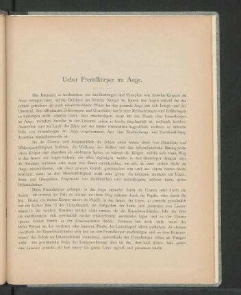 Ueber Fremdkörper im Auge.
