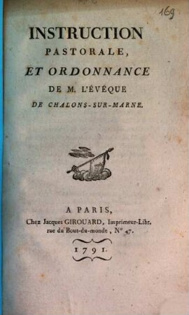 Instruction pastorale, et ordonnance de M. l'évêque de Chalons-sur-Marne