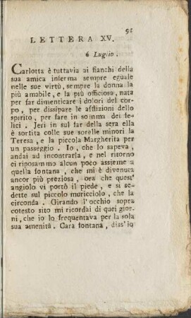 Lettera XV. 6 Luglio (unvollständig)