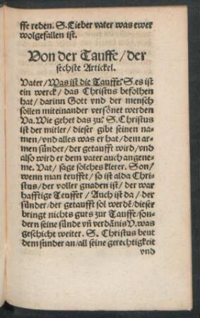 Von der Tauffe/ der sechste Artickel.