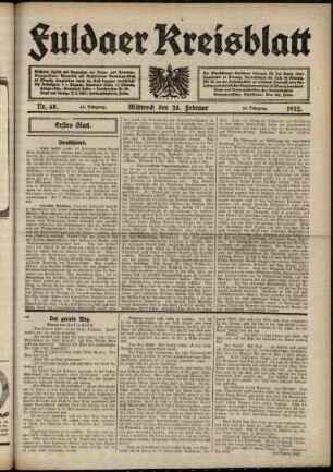 Erste Ausgabe vom Mittwoch, den 28. Februar 1912.