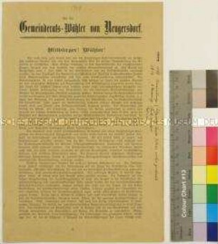 Aufruf des sozialdemokratischen Wahlkomitees zur Gemeinderatswahl von 1904, mit Vorschlägen für vier Wahlkandidaten