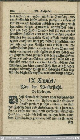 IX. Capitel, Von der Wassersucht