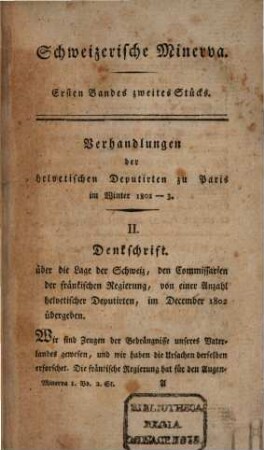 Schweizerische Minerva. 1,2, 1,2. 1803/04