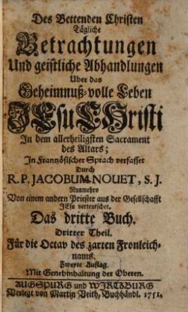 Des bettenden Christen tägliche Betrachtungen ..., 3,3. Für die Octav des zarten Fronleichnams