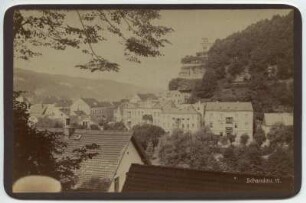 Schandau (Bad Schandau). Ortsteilansicht am Ausgang des Kirnitzschtals. Blick nach Südwesten