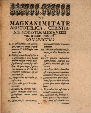 De Magnanimitate Aristotelica, Christianæ Modestiæ Aliisq[ue] Veris Virtutibus Inimica; Dissertatio