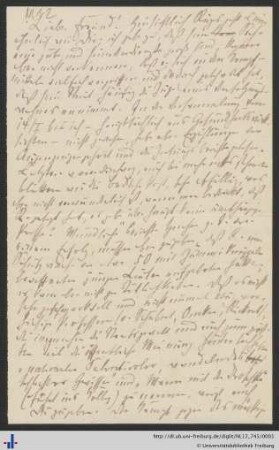 Nachlass L. Schemann (NL 12/745) : Brief von Ludwig Wilser an Ludwig Schemann