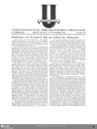 Förderung von Wertarbeit hilft am Aufbau der Wirtschaft