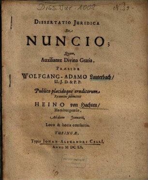 Dissertatio Juridica [Iuridica] De Nuncio