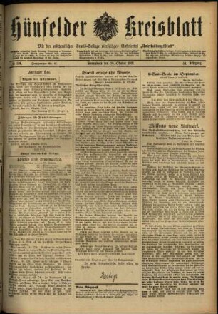 Erste Ausgabe vom Samstag, den 26. Oktober 1918.