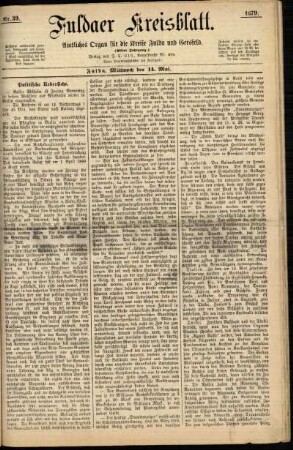 Erste Ausgabe vom Mittwoch, den 14. Mai 1879.