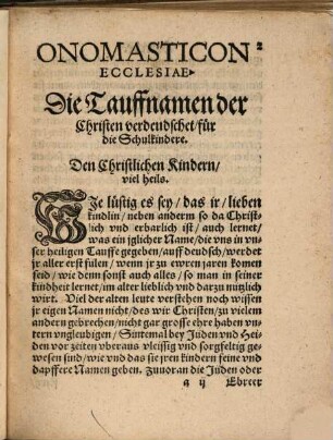 Onomasticon Ecclesiae : Die Tauffnamen der Christen