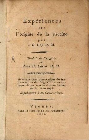 Expériences sur l'origine de la vaccine